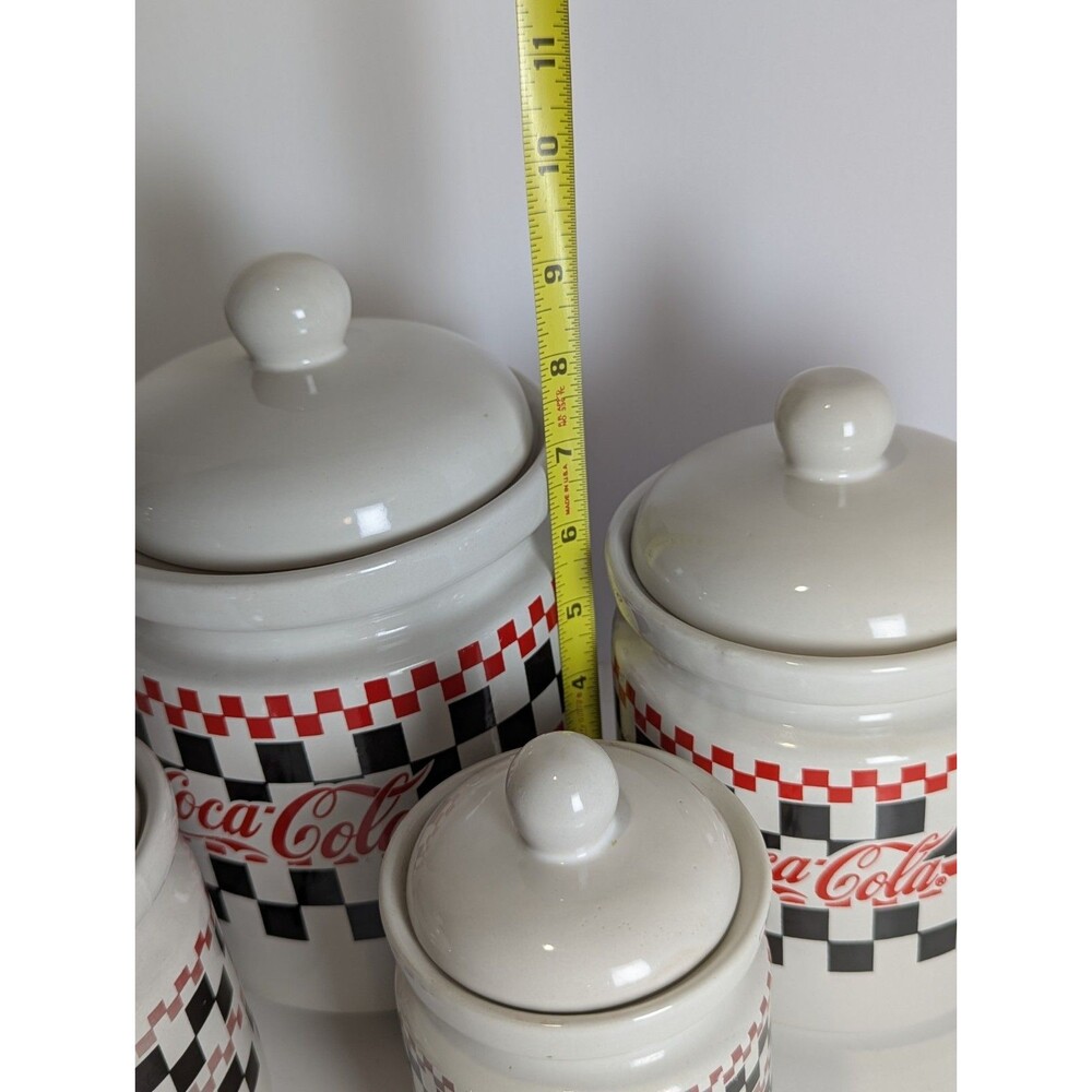 Coca-Cola 4 Piece Canister Set 1997 Checkered Board Dinnerware by Gibson - Picture 11 of 14